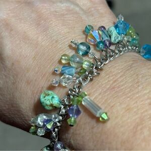 Handcrafted Sterling Silver, Turquoise, Peridot, Blue Topaz, Crystal Bracelet